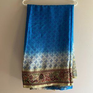 Blue white Ombre silk Saree Woven Kantha Border boho kashmiri